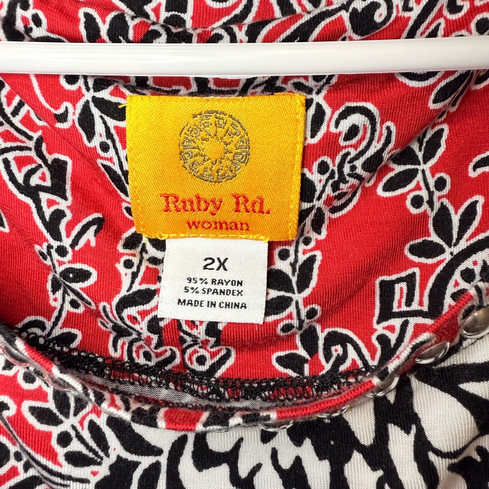 Ruby Rd. Vibrant Red and Black Floral Top
